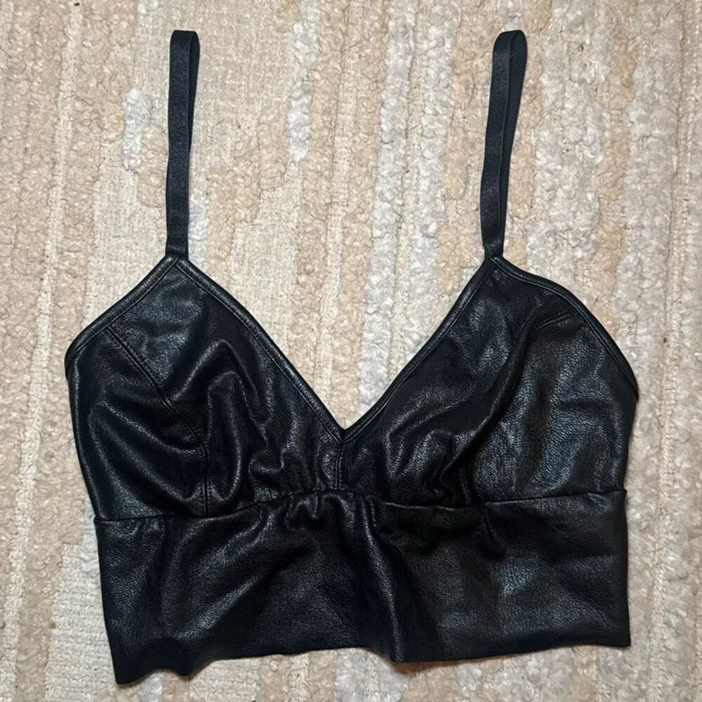 Commando Faux Leather Longline Bralette Black BRA402 Small S